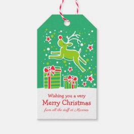 Etiqueta Para Presente Rincas de Natal a dançar sobre presentes verdes ve