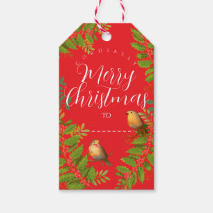 Etiqueta Para Presente Robin Birds Holly Berry Red