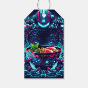 Etiqueta Para Presente Robô Futurista Ciberpunk Neon Comida Ramen
