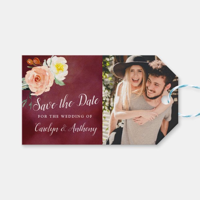 Etiqueta Para Presente Romance em Bloom Wedding Salvar Data (Frente (horizontal))
