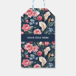 Etiqueta Para Presente Romantic Navy Blue Floral Garden Pattern