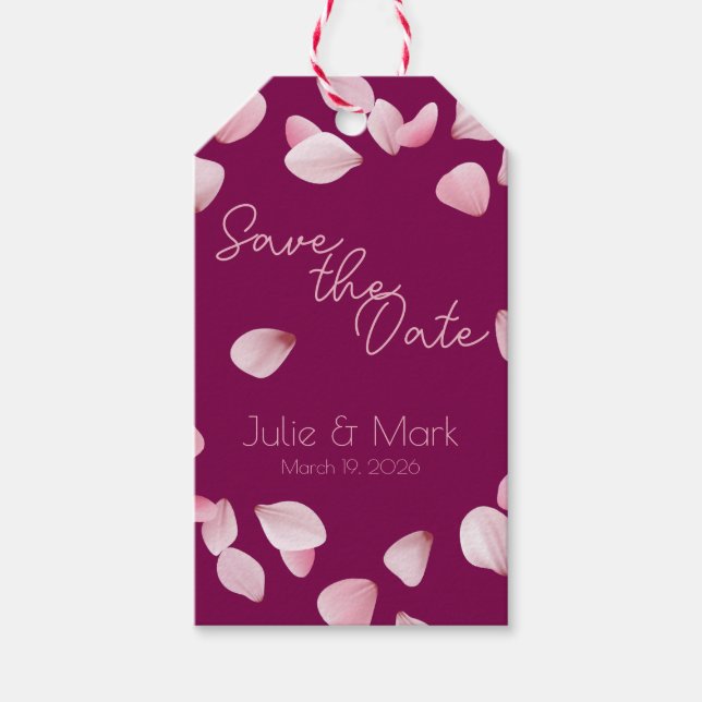 Etiqueta Para Presente Romantic Pink Petals Save the Date Wedding  (Frente)