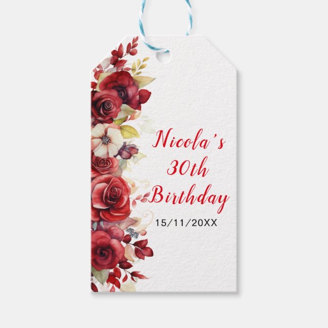 Etiqueta Para Presente Romantic Red Roses Floral Birthday Party (Frente)