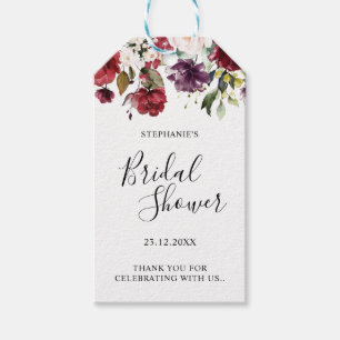 Etiqueta Para Presente Romântico Aquarela Rosa Floral Vermelho Borgonha