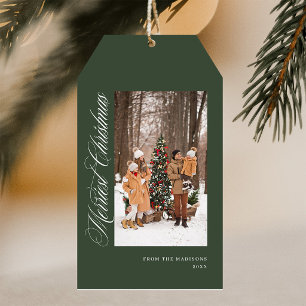 Etiqueta Para Presente Romântico Feliz Natal Foto em Verde Caçador