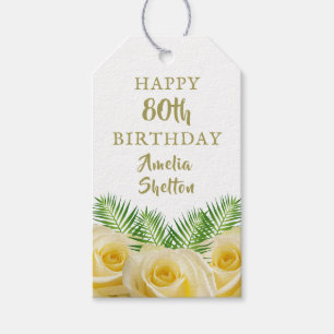 Etiqueta Para Presente Rosa Amarela e Folha Feliz Aniversário Floral