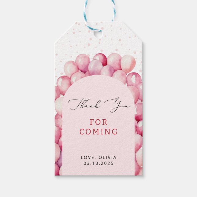 Etiqueta Para Presente Rosa claro Balões Bunch Obrigado (Frente)