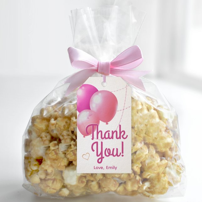 Etiqueta Para Presente Rosa de Menina Obrigada Aniversário (Easily personalize these cute pink "Let's Party" favor tags with just a few clicks.)