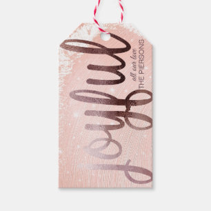 Etiqueta Para Presente Rosa de Natal Dourada Joyful