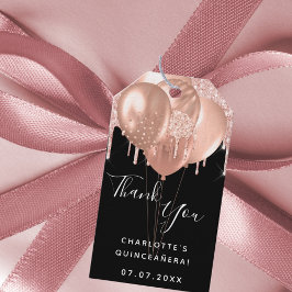 Etiqueta Para Presente Rosa de ouro negro de Quinceanera obrigado de ouro