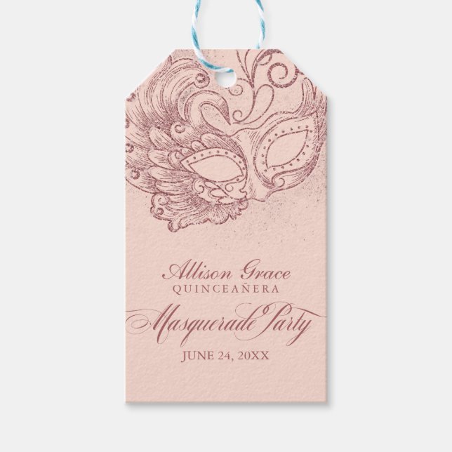 Etiqueta Para Presente Rosa do Partido Mascarada da Quinceanera, rosa Dou (Frente)