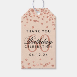 Etiqueta Para Presente Rosa Dourado Blush 60º Aniversário Obrigado Confet