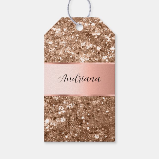 Etiqueta Para Presente Rosa Dourado Glam Chunky Glitter Name (Frente)
