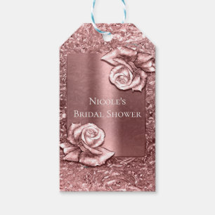 Etiqueta Para Presente Rosa Dourado Líquido Cromo Metálico Floral Chique