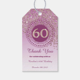 Etiqueta Para Presente Rosa Dourado moderno brilho 60º Aniversário