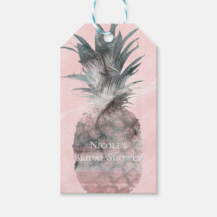 Etiqueta Para Presente Rosa Dourado Rosa Tropical Verão Abacaxi Festa