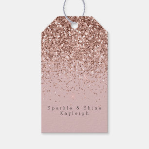 Etiqueta Para Presente Rosa Dourado Sparkle Faux Glitter