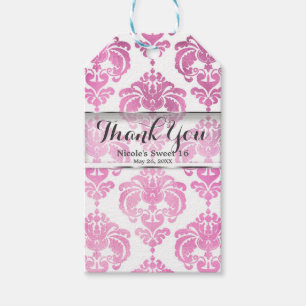 Etiqueta Para Presente Rosa e Branco Damask Favor de Evento de Casamento