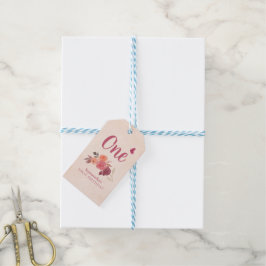 Etiqueta Para Presente Rosa Floral Aquarela Um Primeiro Aniversário