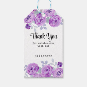 Etiqueta Para Presente Rosa Floral Pastel Roxo Vegetação Obrigado