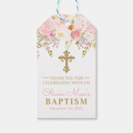 Etiqueta Para Presente Rosa Garden Girl Baptism Pink & Dourado Favor
