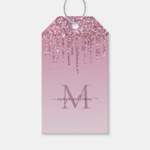 Etiqueta Para Presente Rosa Glitter Drives Monograma Personalizado E Nome