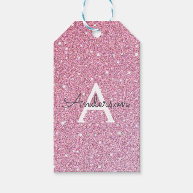 Etiqueta Para Presente Rosa Glitter Name (Frente)