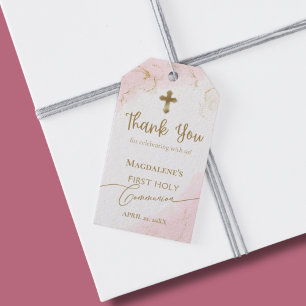 Etiqueta Para Presente Rosa, Obrigado, Dourada Primeira Comunhão