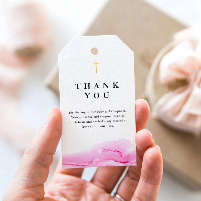 Etiqueta Para Presente Rosa Rosa Batismo Batismo Cristã Obrigado (Criador carregado)
