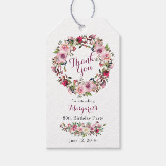 Etiqueta Para Presente Rosa Rosa Rosa Rosa Rosa Floral 80 Aniversário Obr