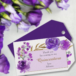 Etiqueta Para Presente Rosa roxo e Leaf Quinceanera Dourada Obrigado