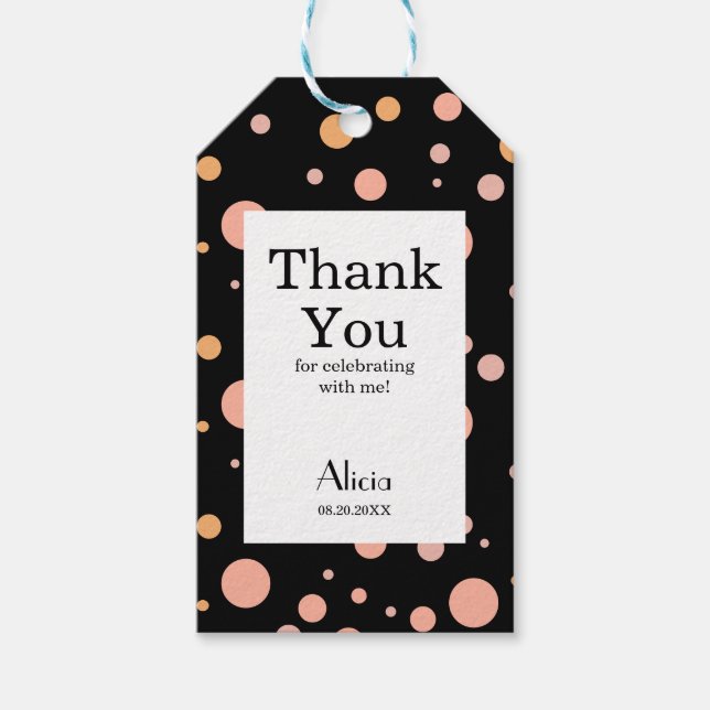Etiqueta Para Presente Rosa Simples E Bolinhas Preta Pêssego Obrigado (Frente)