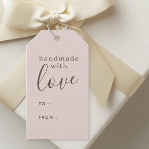 Etiqueta Para Presente Rosa Simples Feito à Mão com Amor