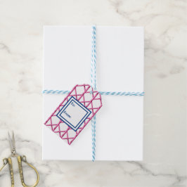 Etiqueta Para Presente Rosa Treliça de Bambu Padrão Preppy Marinho