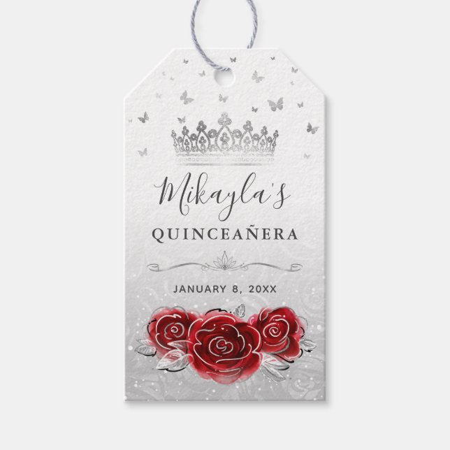 Etiqueta Para Presente Rosa Vermelha e Coroa de Prata Favor de Agradecime (Frente)