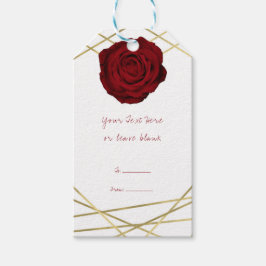 Etiqueta Para Presente Rosa Vermelha & Linhas Douradas Floral Favor de Fe