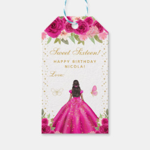 Etiqueta Para Presente Rosa Vibrante Floral Pele Escura Princesa Doze Ano