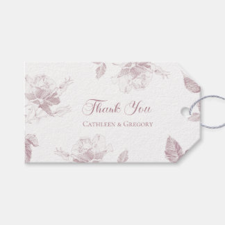Etiqueta Para Presente Rosas Brancas Rosa Empoeirado Floral Obrigado Casa