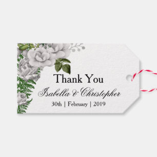 Etiqueta Para Presente Rosas brancos e samambaias que Wedding o obrigado