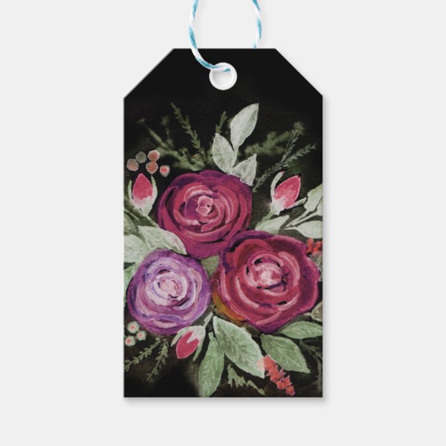 Etiqueta Para Presente Rosas de Aquarela (Frente)
