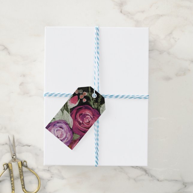 Etiqueta Para Presente Rosas de Aquarela (Com cordão)