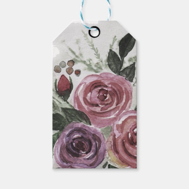 Etiqueta Para Presente Rosas de Aquarela (Frente)