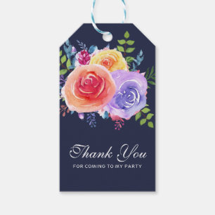 Etiqueta Para Presente Rosas de Aquarela Obrigados de Aniversário de Buq