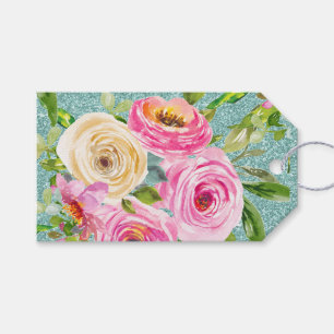 Etiqueta Para Presente Rosas de aquarela rosa e creme
