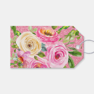 Etiqueta Para Presente Rosas de aquarelas em rosa e creme cor-de-rosa