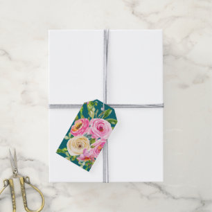 Etiqueta Para Presente Rosas de aquarelas em rosa e creme no chão