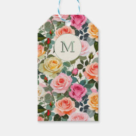 Etiqueta Para Presente Rosas Florais bonito Monogramas Elegante