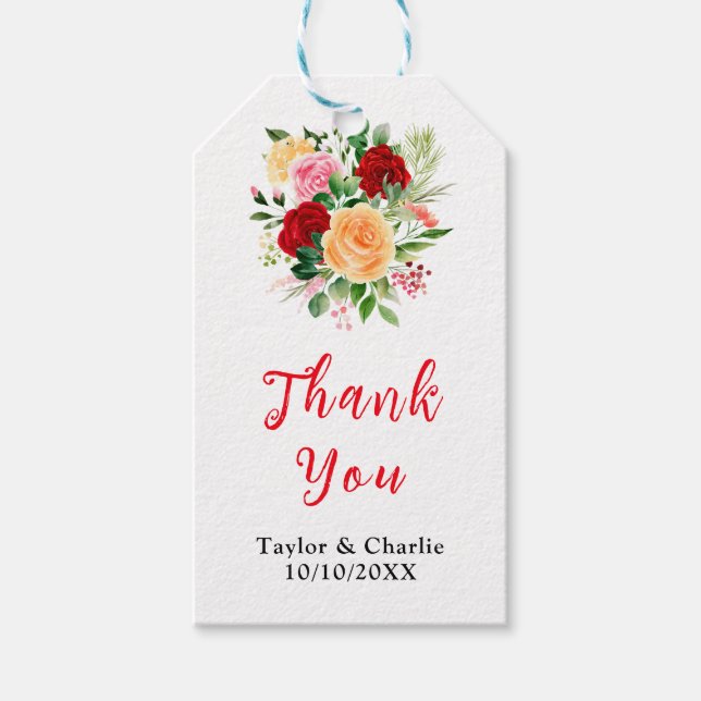Etiqueta Para Presente Rosas Românticos Casamento Floral Obrigado (Frente)