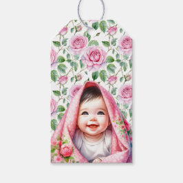 Etiqueta Para Presente Rosas rosa-bonitas e Garota-Bebê sorridente de e p