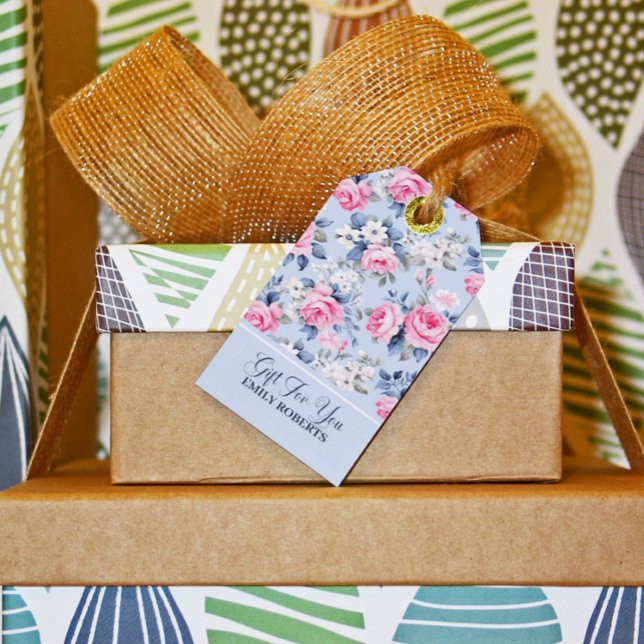 Etiqueta Para Presente Rosas Rosa chique Padrão Invisível (Criador carregado)